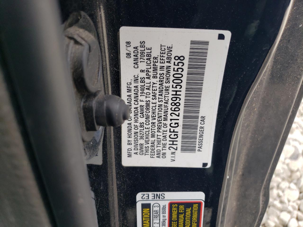 2009 Honda Civic VIN 2HGFG12689H500558 Copart auction photo, rear end / minor dent/scratches damage thumbnail 13