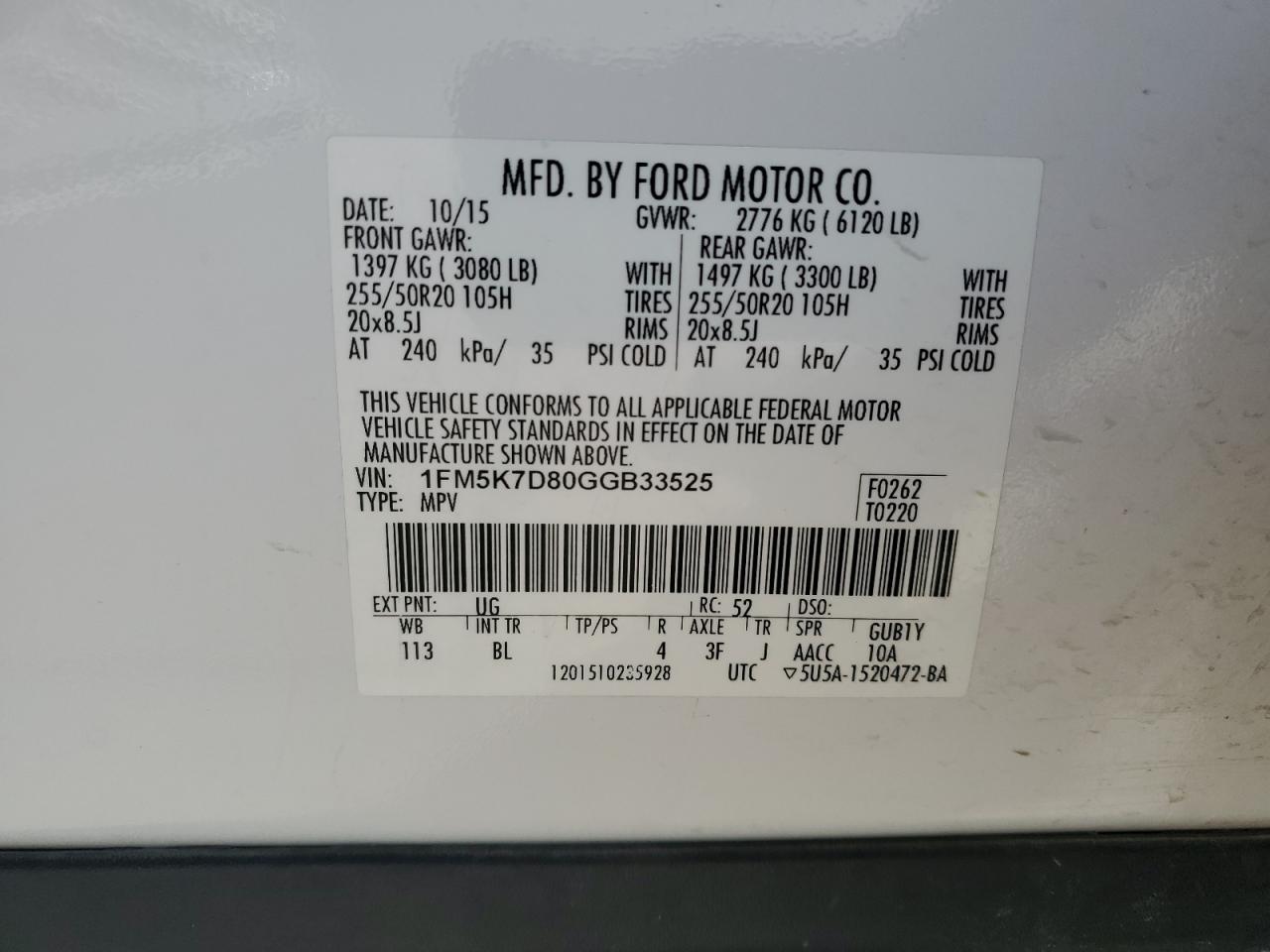 2016 Ford Explorer VIN 1FM5K7D80GGB33525 Copart auction photo, front end damage thumbnail 14