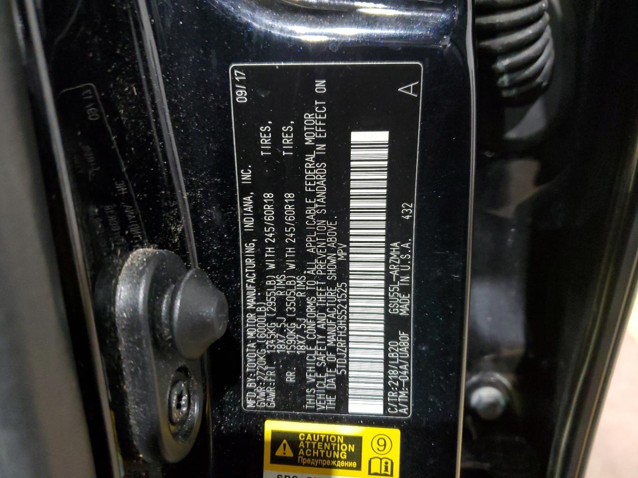 2017 Toyota Highlander VIN 5TDJZRFH3HS521525 Copart auction photo, front end / rear end damage thumbnail 13