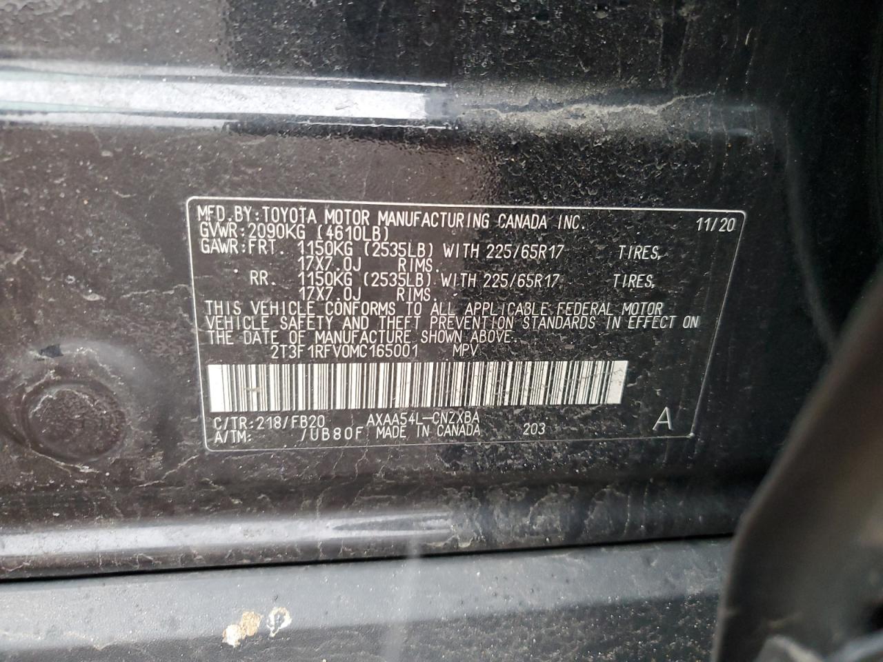 2021 Toyota RAV 4 VIN 2T3F1RFV0MC165001 Copart auction photo, front end / mechanical damage thumbnail 12