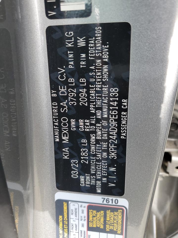 2023 KIA Forte VIN 3KPF24AD9PE614138 Copart auction photo, front end damage thumbnail 14