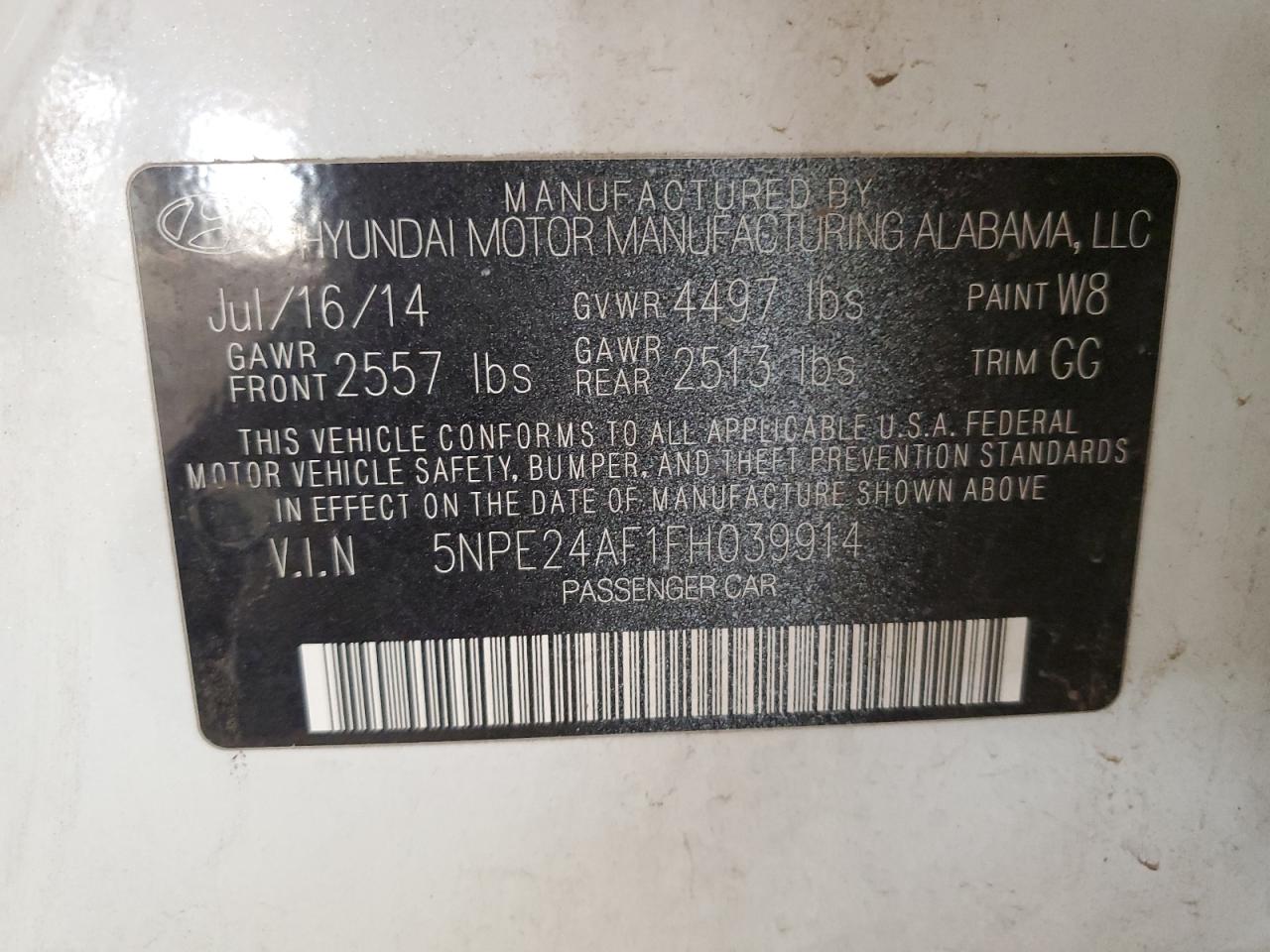 2015 Hyundai Sonata VIN 5NPE24AF1FH039914 Copart auction photo, damage history / mechanical damage thumbnail 12
