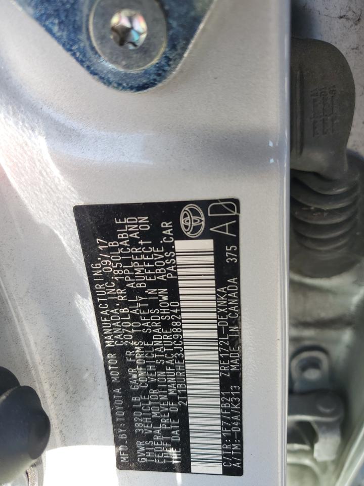 2018 Toyota Corolla VIN 2T1BURHE3JC988240 Copart auction photo, side damage thumbnail 13