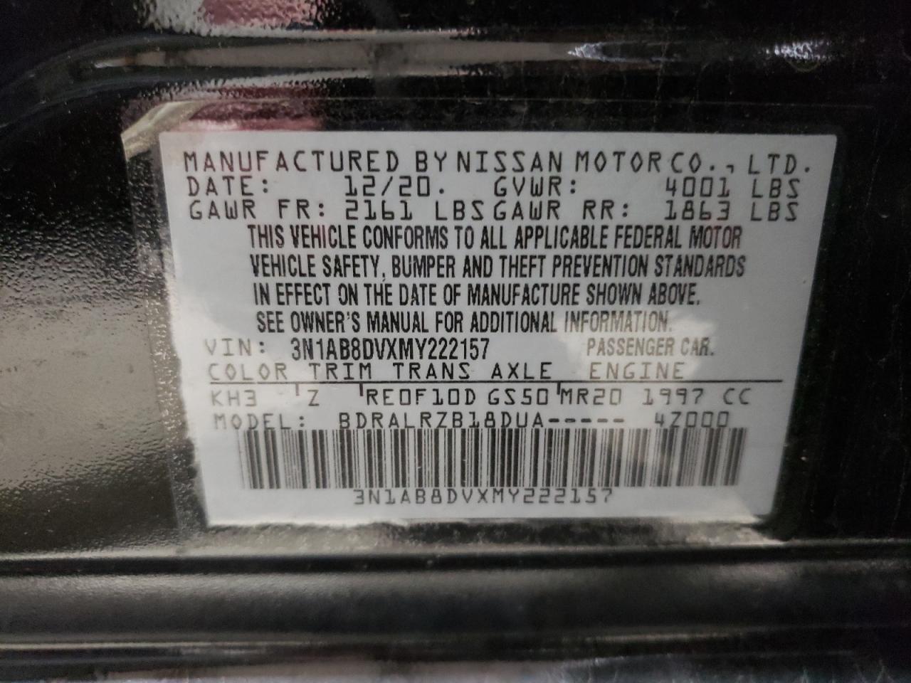 2021 Nissan Sentra VIN 3N1AB8DVXMY222157 Copart auction photo, all over damage thumbnail 12