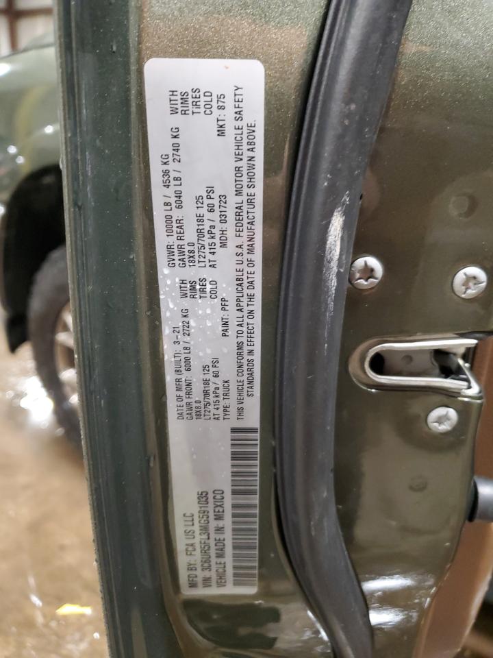 2021 RAM 2500 VIN 3C6UR5FL3MG591035 Copart auction photo, front end damage thumbnail 12