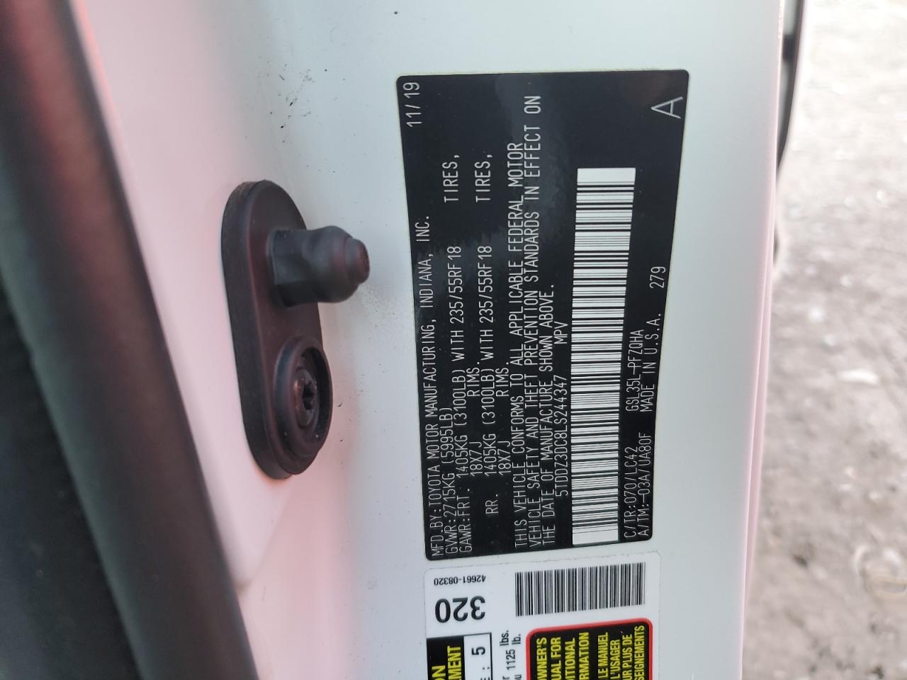 2020 Toyota Sienna VIN 5TDDZ3DC8LS244347 Copart auction photo, rear end damage thumbnail 13