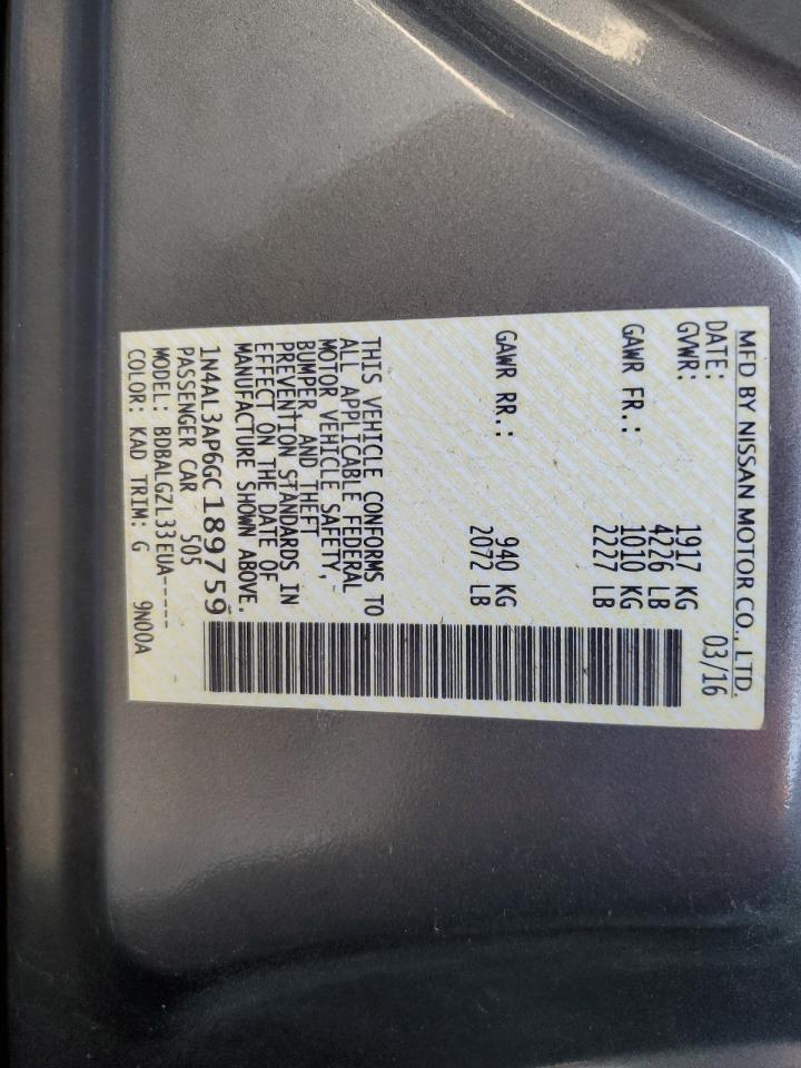 2016 Nissan Altima VIN 1N4AL3AP6GC189759 Copart auction photo, front end damage thumbnail 14