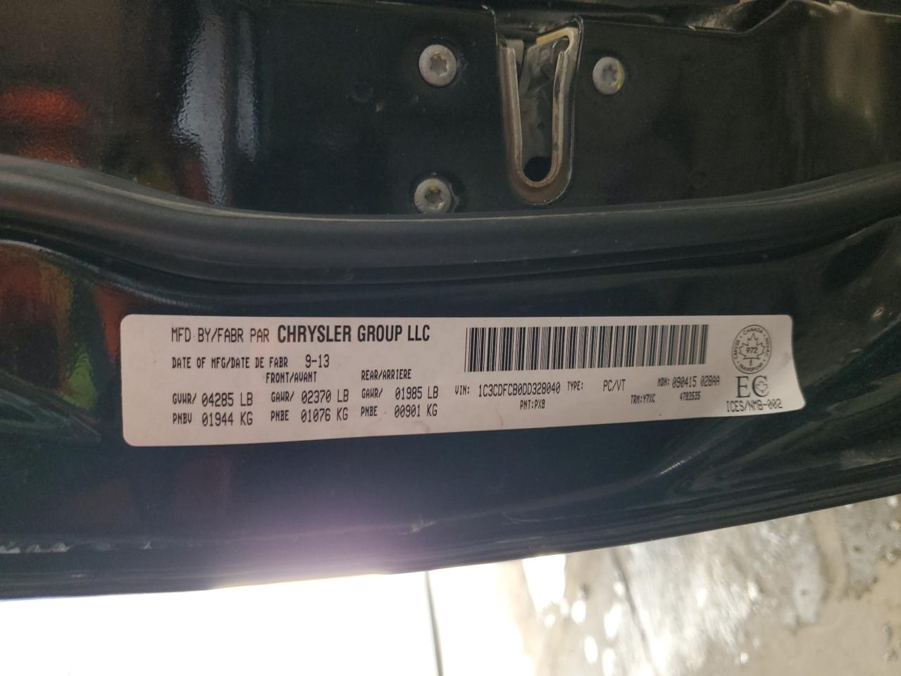 2013 Dodge Dart VIN 1C3CDFCB0DD328040 Copart auction photo, front end / undercarriage damage thumbnail 12