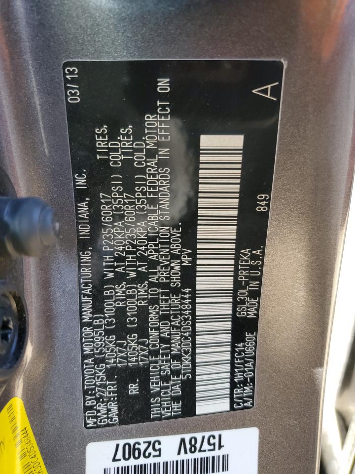 2013 Toyota Sienna VIN 5TDKK3DC4DS348444 Copart auction photo, rear end / minor dent/scratches damage thumbnail 13