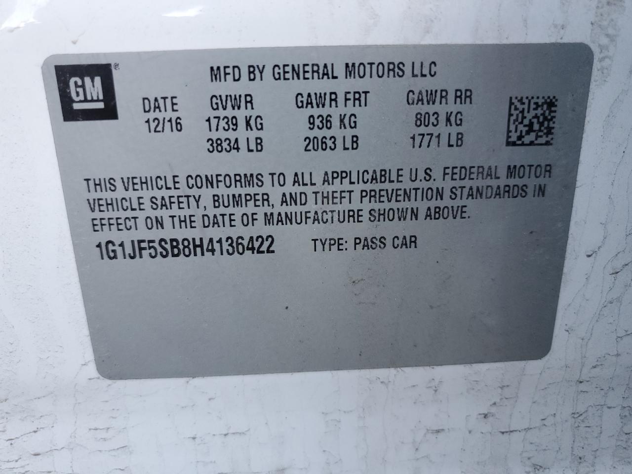2017 Chevrolet Sonic VIN 1G1JF5SB8H4136422 Copart auction photo, front end damage thumbnail 12
