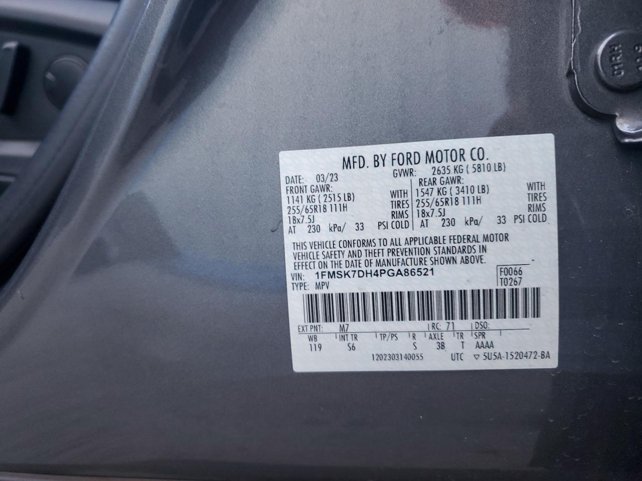 2023 Ford Explorer VIN 1FMSK7DH4PGA86521 Copart auction photo, front end damage thumbnail 13