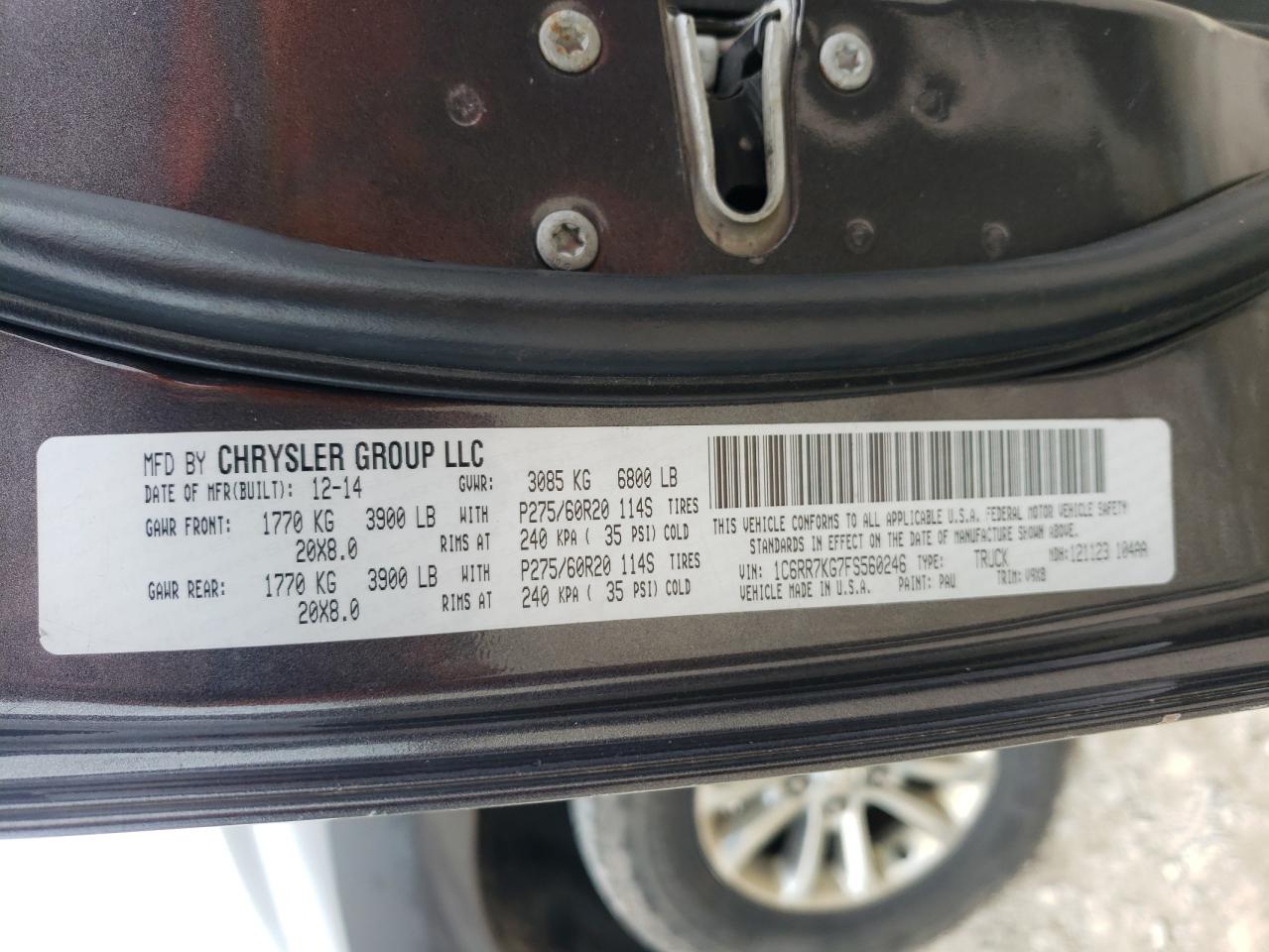 2015 RAM 1500 VIN 1C6RR7KG7FS560246 Copart auction photo, front end damage thumbnail 14