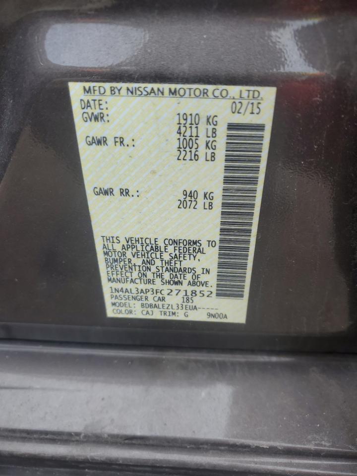 2015 Nissan Altima VIN 1N4AL3AP3FC271852 Copart auction photo, rear end / minor dent/scratches damage thumbnail 12