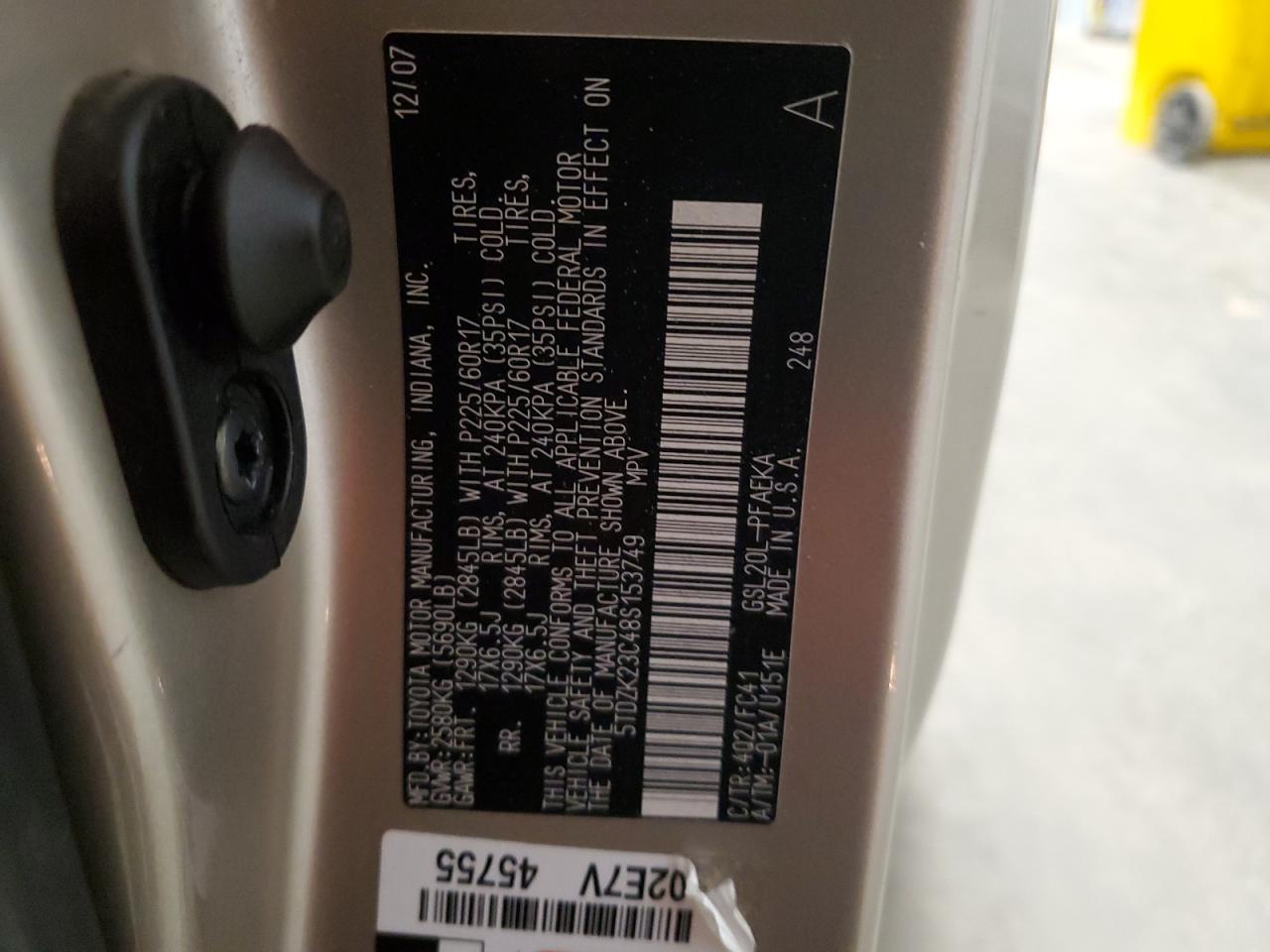 2008 Toyota Sienna VIN 5TDZK23C48S153749 Copart auction photo, front end damage thumbnail 15