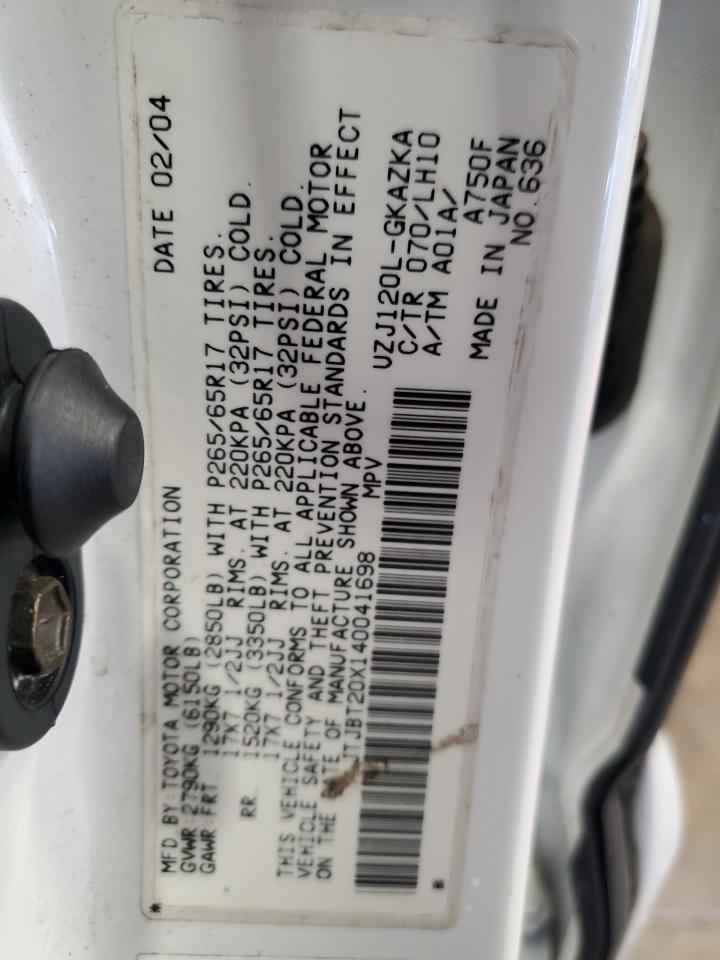 2004 Lexus GX VIN JTJBT20X140041698 Copart auction photo, front end damage thumbnail 13