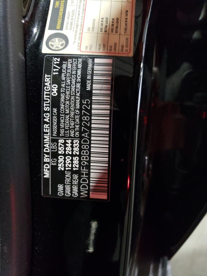 2013 Mercedes-Benz E-klasse VIN WDDHF9BB8DA728725 Copart auction photo, mechanical damage thumbnail 12