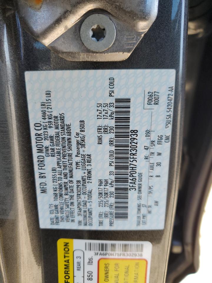 2015 Ford Fusion VIN 3FA6P0H75FR302938 Copart auction photo, front end damage thumbnail 14