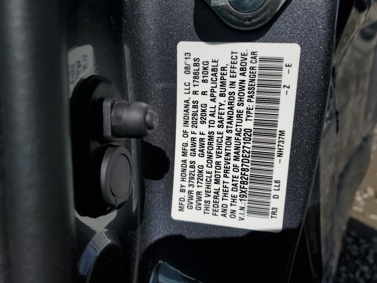2013 Honda Civic VIN 19XFB2F87DE271020 Copart auction photo, side damage thumbnail 12