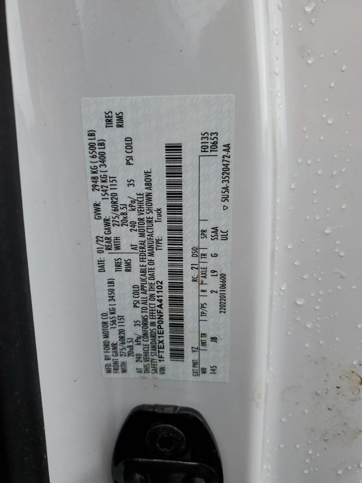 2022 Ford F-150 VIN 1FTEX1EP0NFA41102 Copart auction photo, front end / rear end damage thumbnail 12