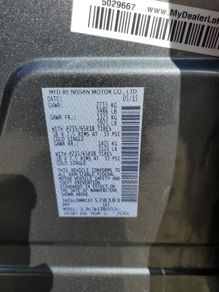 2015 Infiniti QX60 VIN 5N1AL0MM1FC528383 Copart auction photo, minor dent/scratches / front end damage thumbnail 13