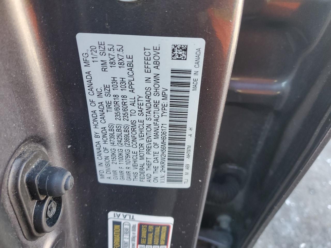 2021 Honda CR-V VIN 2HKRW2H56MH606171 Copart auction photo, front end damage thumbnail 15