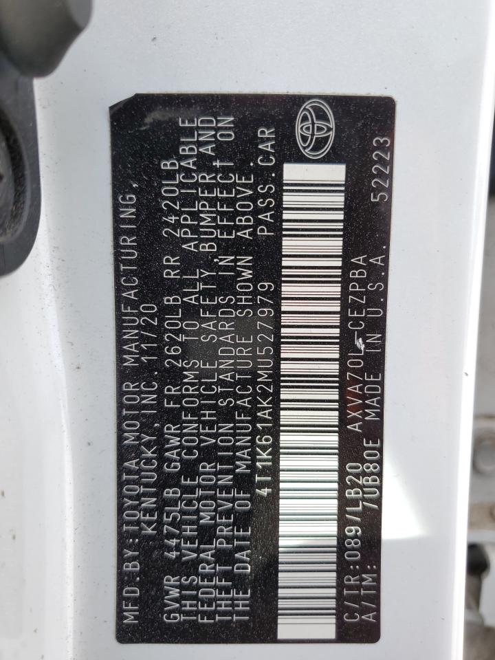 2021 Toyota Camry VIN 4T1K61AK2MU527979 Copart auction photo, normal wear / minor dent/scratches damage thumbnail 12