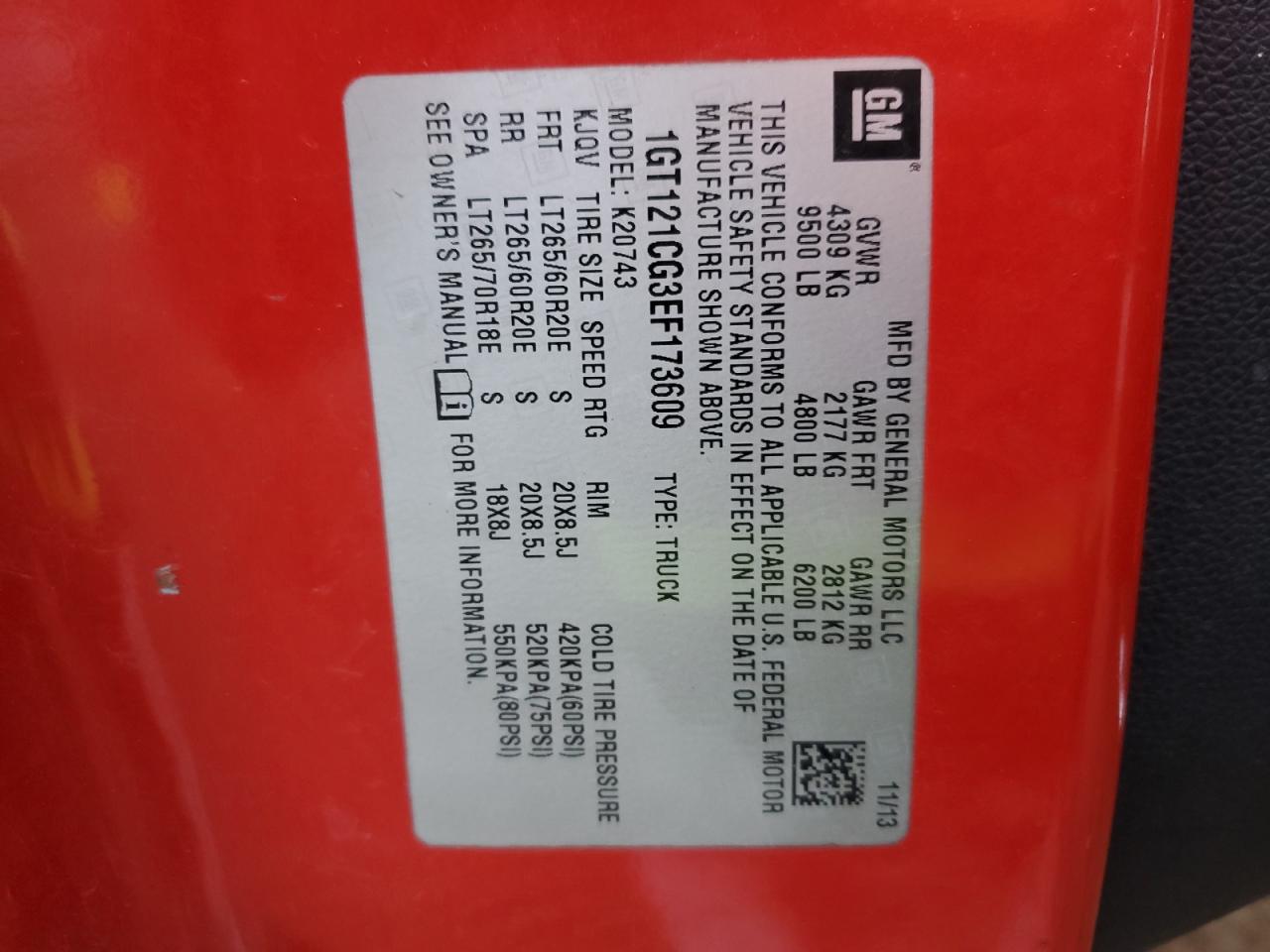 2014 GMC Sierra VIN 1GT121CG3EF173609 Copart auction photo, all over / undercarriage damage thumbnail 14