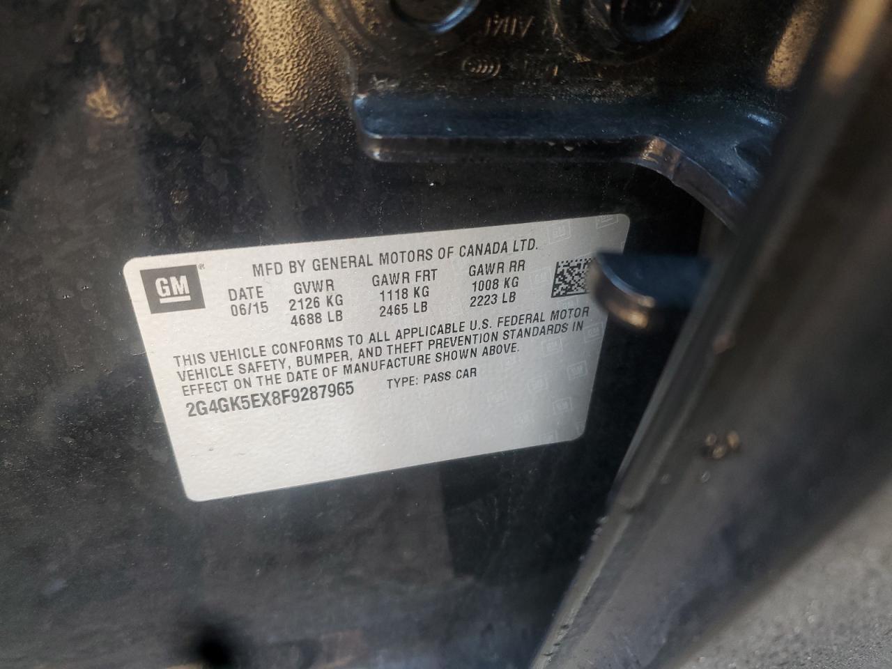 2015 Buick Regal VIN 2G4GK5EX8F9287965 Copart auction photo, front end / minor dent/scratches damage thumbnail 12