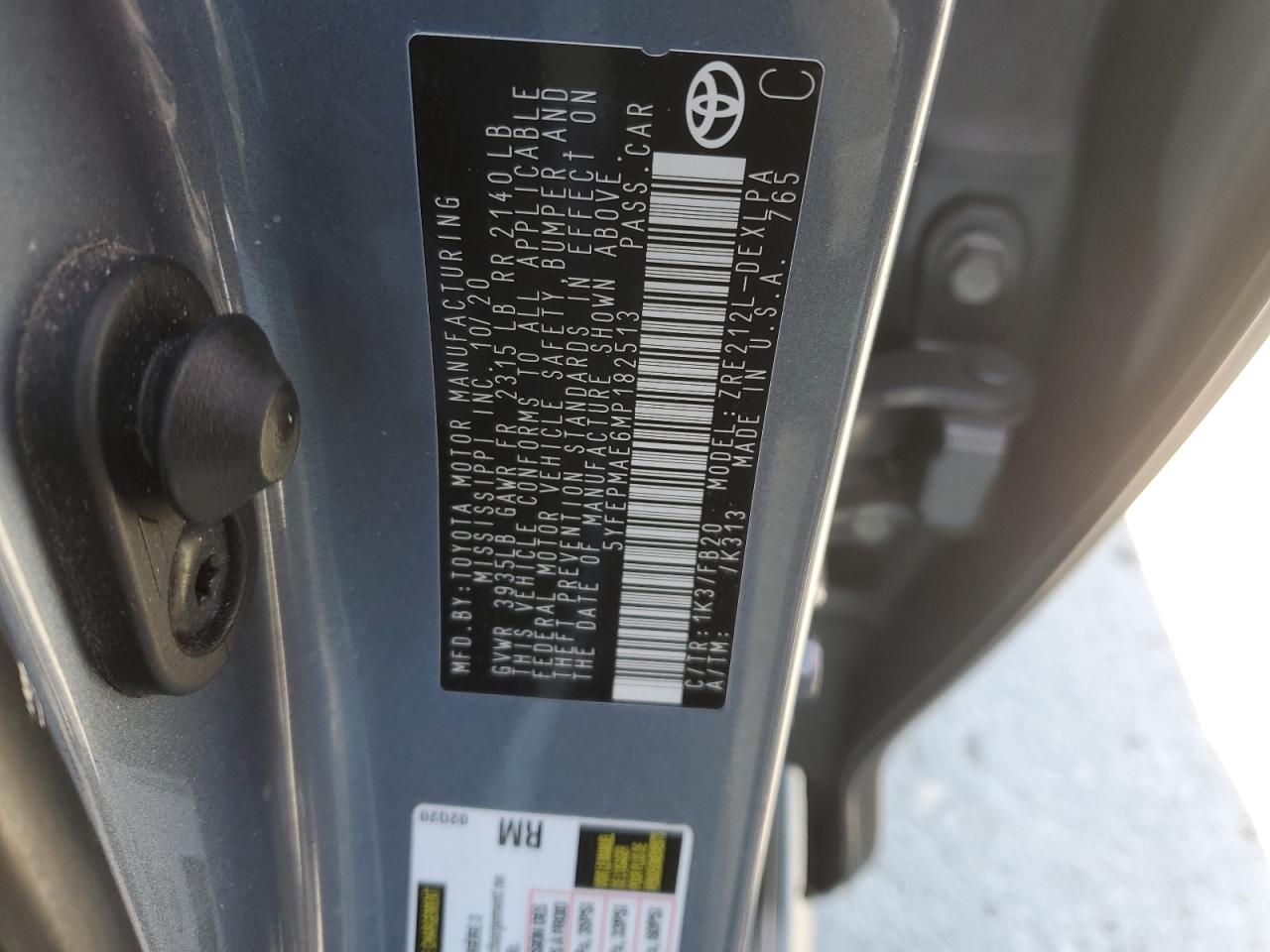 2021 Toyota Corolla VIN 5YFEPMAE6MP182513 Copart auction photo, front end damage thumbnail 12