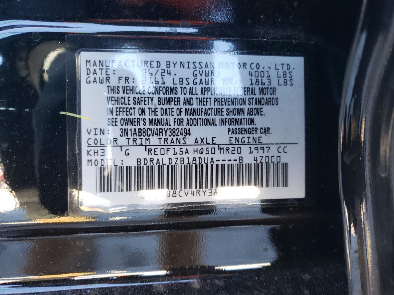 2024 Nissan Sentra VIN 3N1AB8CV4RY382494 Copart auction photo, front end damage thumbnail 12