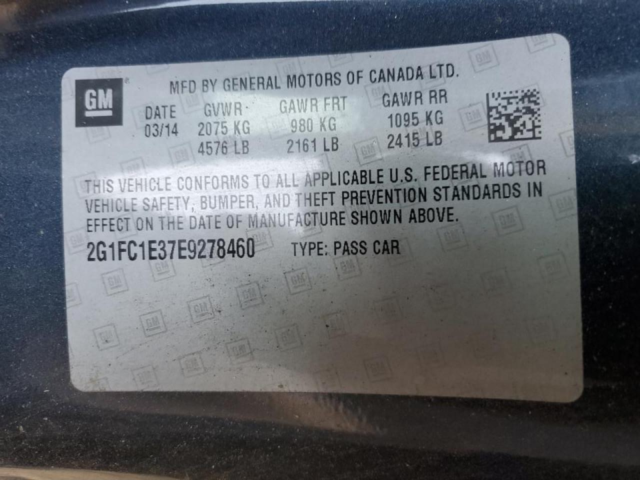 2014 Chevrolet Camaro VIN 2G1FC1E37E9278460 Copart auction photo, front end damage thumbnail 14