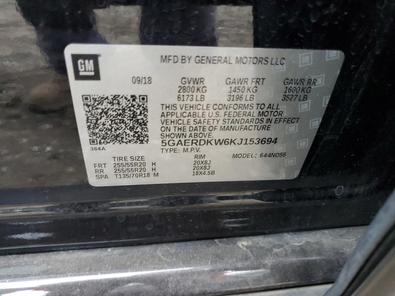 2019 Buick Enclave VIN 5GAERDKW6KJ153694 Copart auction photo, all over damage thumbnail 14