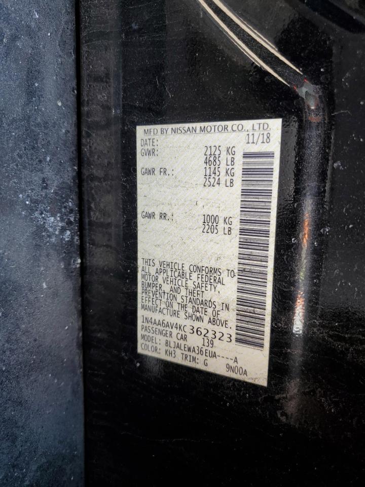 2019 Nissan Maxima VIN 1N4AA6AV4KC362323 Copart auction photo, vandalism / side damage thumbnail 12