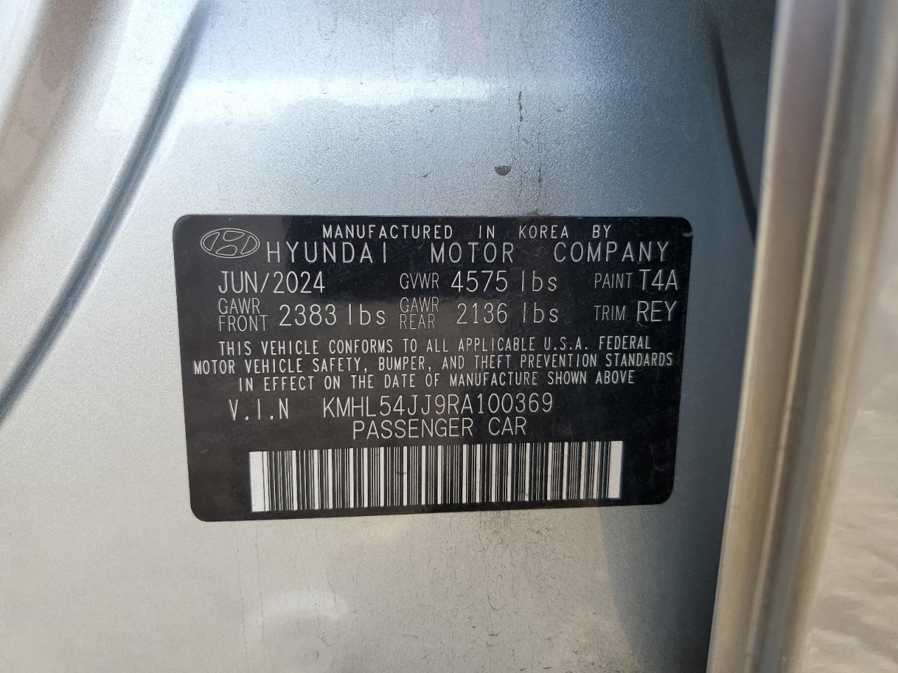 2024 Hyundai Sonata VIN KMHL54JJ9RA100369 Copart auction photo, front end damage thumbnail 14