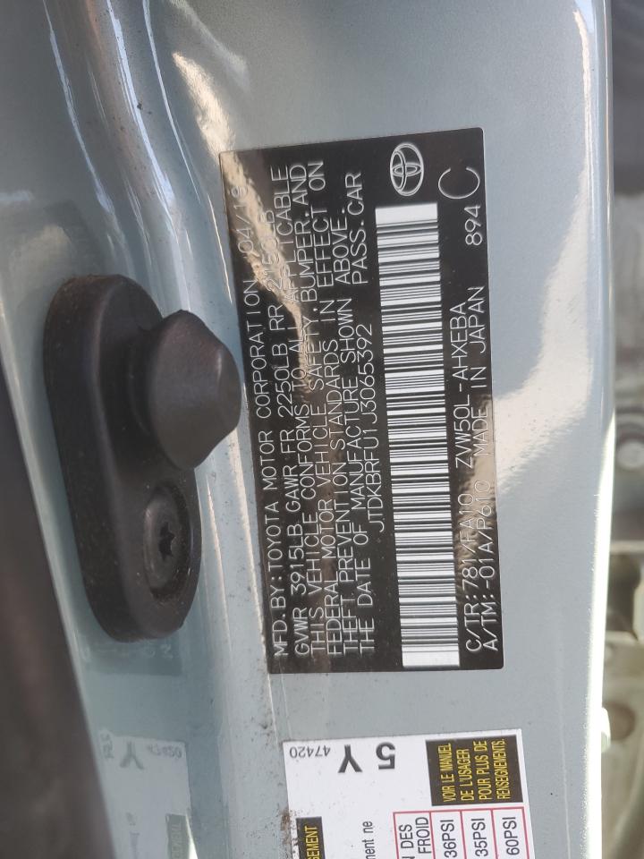 2018 Toyota Prius VIN JTDKBRFU1J3065392 Copart auction photo, all over damage thumbnail 15