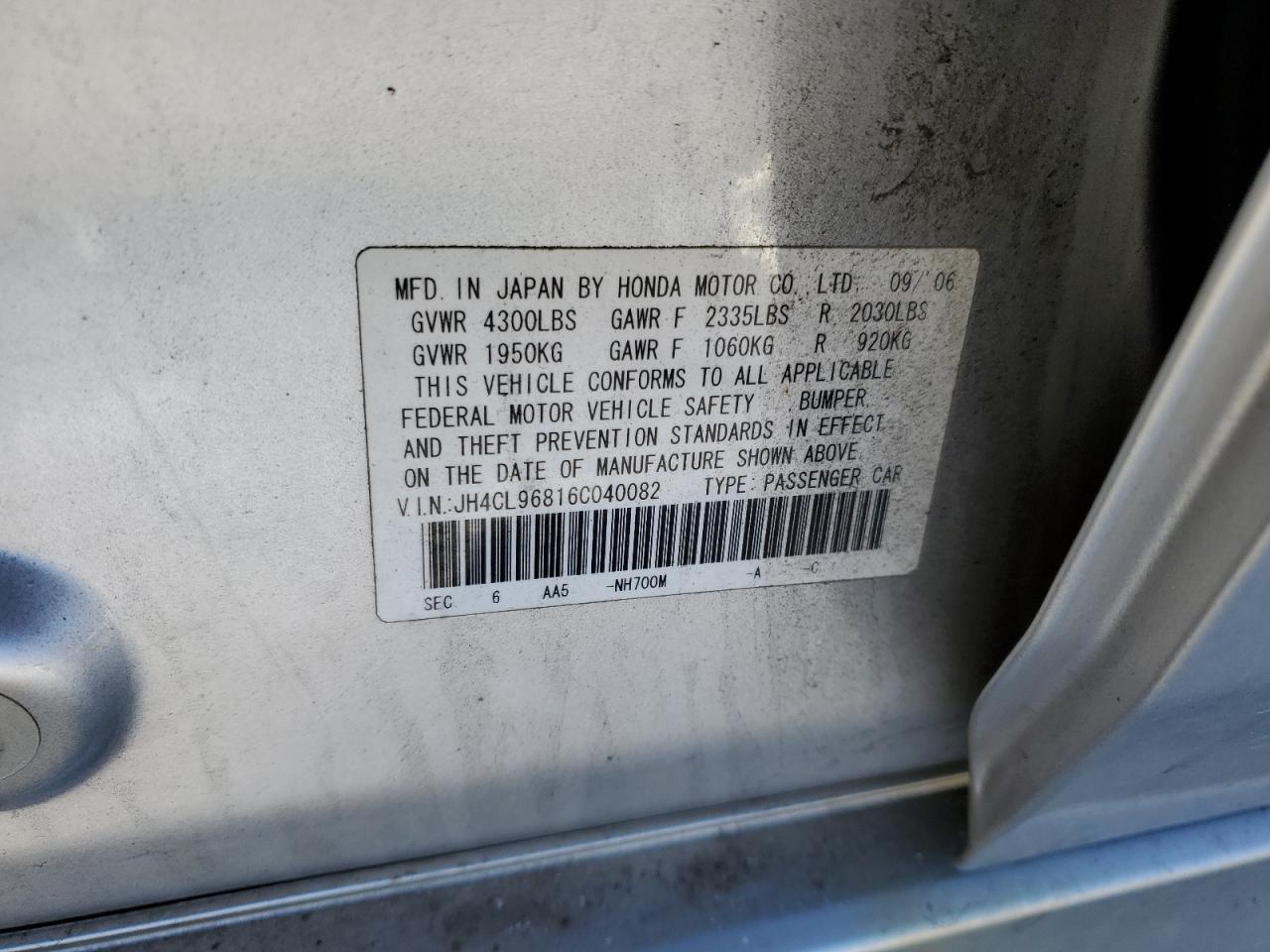 2006 Acura TSX VIN JH4CL96816C040082 Copart auction photo, front end damage thumbnail 13
