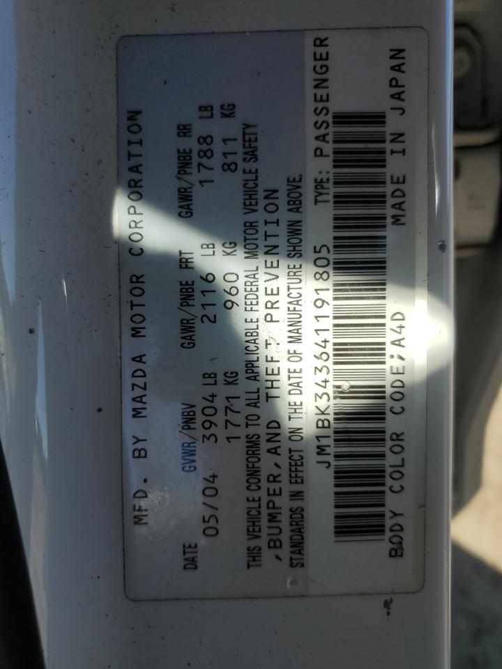 2004 Mazda 3 VIN JM1BK343641191805 Copart auction photo, side / minor dent/scratches damage thumbnail 12