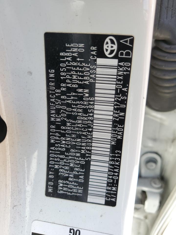 2018 Toyota Corolla VIN 5YFBURHE4JP845846 Copart auction photo, front end / rear end damage thumbnail 15