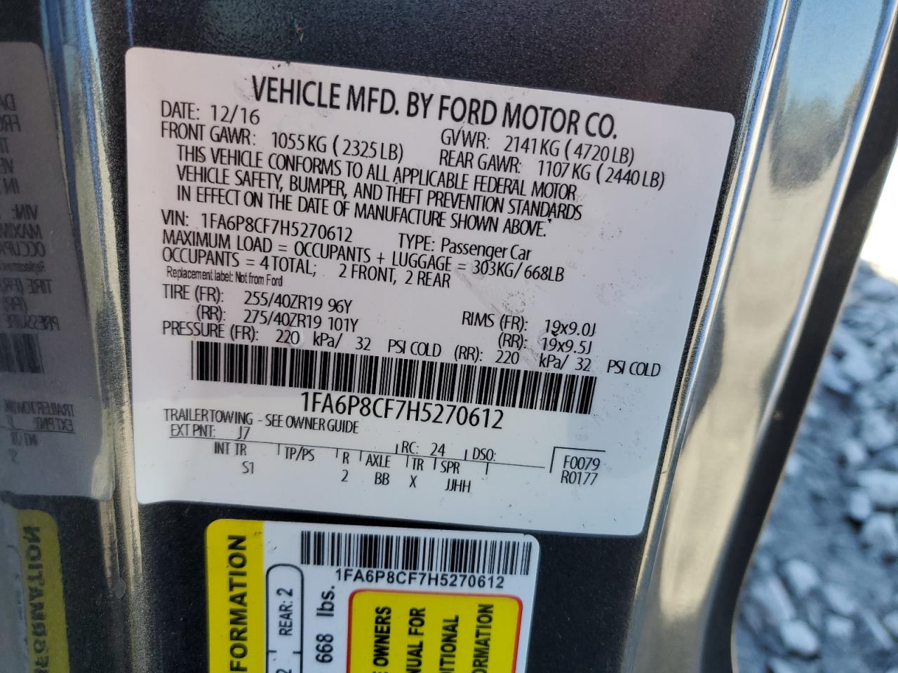 2017 Ford Mustang VIN 1FA6P8CF7H5270612 Copart auction photo, front end damage thumbnail 14