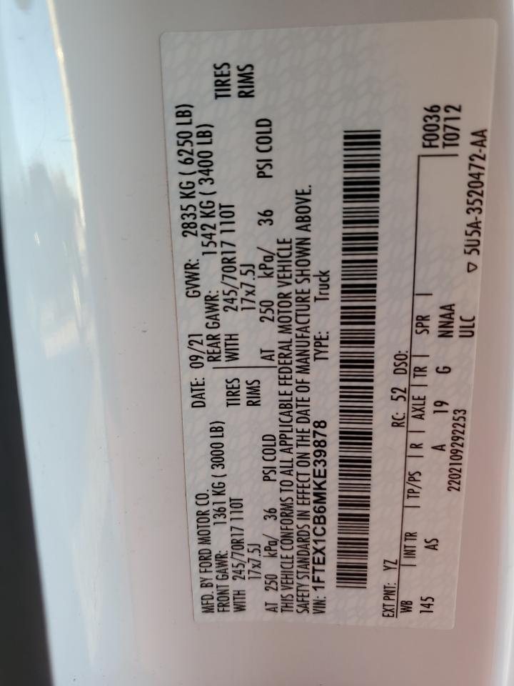 2021 Ford F-150 VIN 1FTEX1CB6MKE39878 Copart auction photo, front end / minor dent/scratches damage thumbnail 12