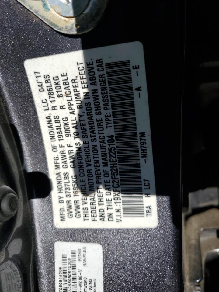 2017 Honda Civic VIN 19XFC2F52HE225104 Copart auction photo, front end damage thumbnail 13