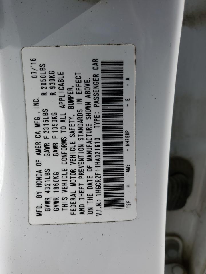 2017 Honda Accord VIN 1HGCR2F11HA021610 Copart auction photo, front end damage thumbnail 14