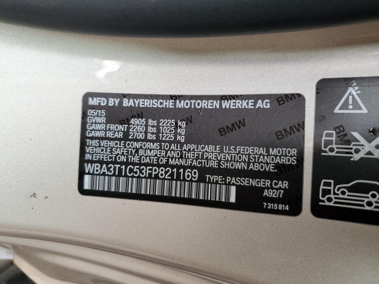 2015 BMW 4er VIN WBA3T1C53FP821169 Copart auction photo, all over damage thumbnail 13