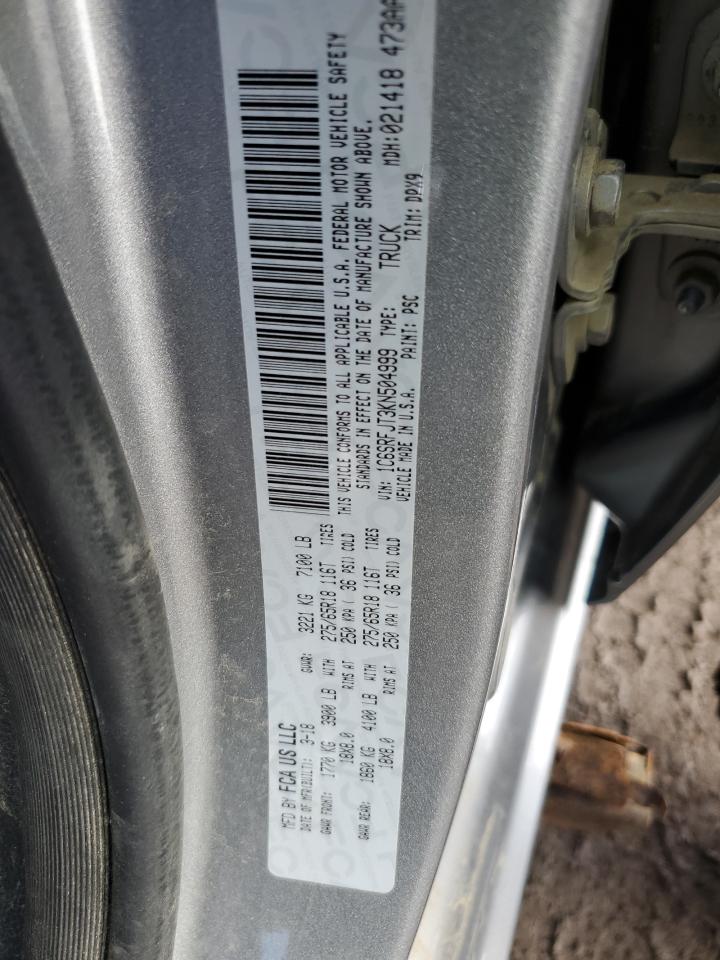 2019 RAM 1500 VIN 1C6SRFJT3KN504999 Copart auction photo, front end / side damage thumbnail 12
