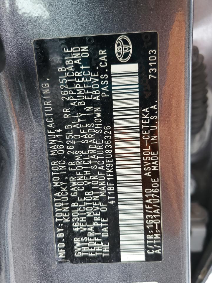 2014 Toyota Camry VIN 4T1BF1FK9EU836326 Copart auction photo, front end / mechanical damage thumbnail 12
