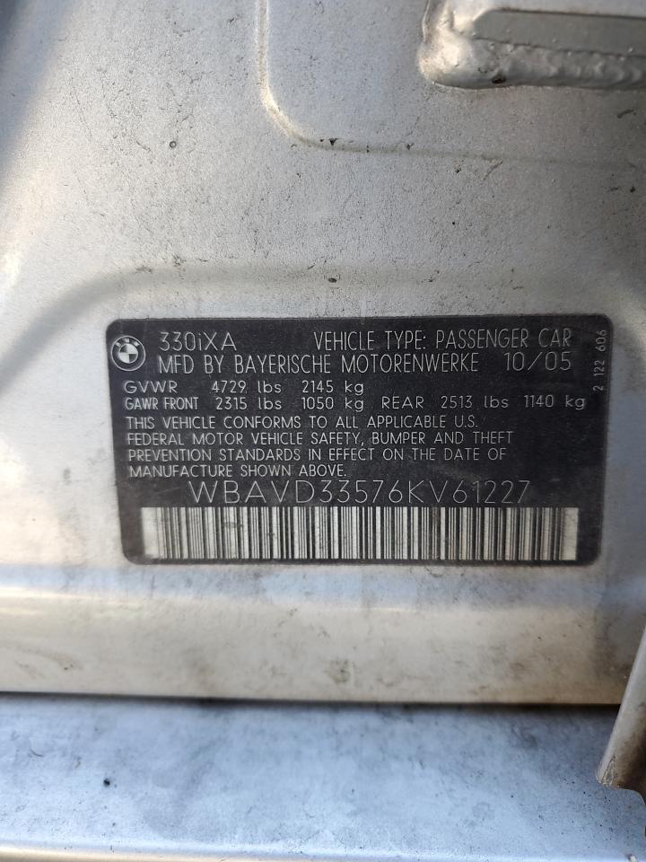 2006 BMW 3er VIN WBAVD33576KV61227 Copart auction photo, side damage thumbnail 12