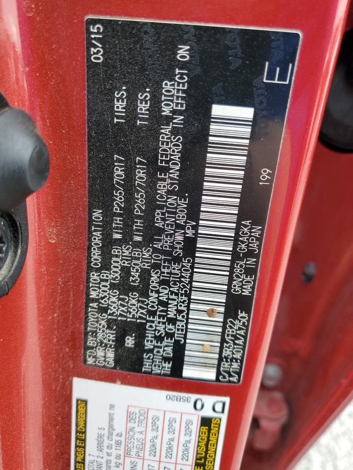 2015 Toyota 4Runner VIN JTEBU5JR3F5244045 Copart auction photo, front end damage thumbnail 13