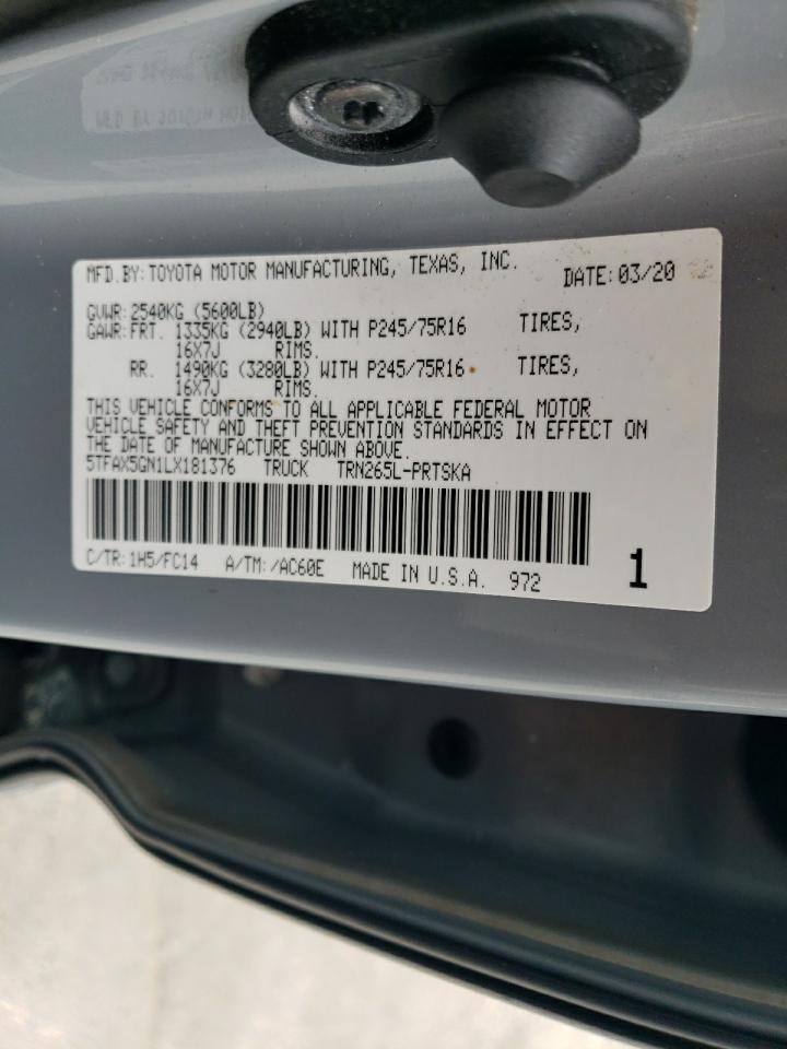 2020 Toyota Tacoma VIN 5TFAX5GN1LX181376 Copart auction photo, all over / front end damage thumbnail 15
