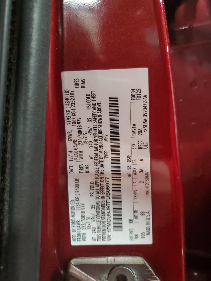2015 Ford Escape VIN 1FMCU9J97FUB06977 Copart auction photo, front end damage thumbnail 14