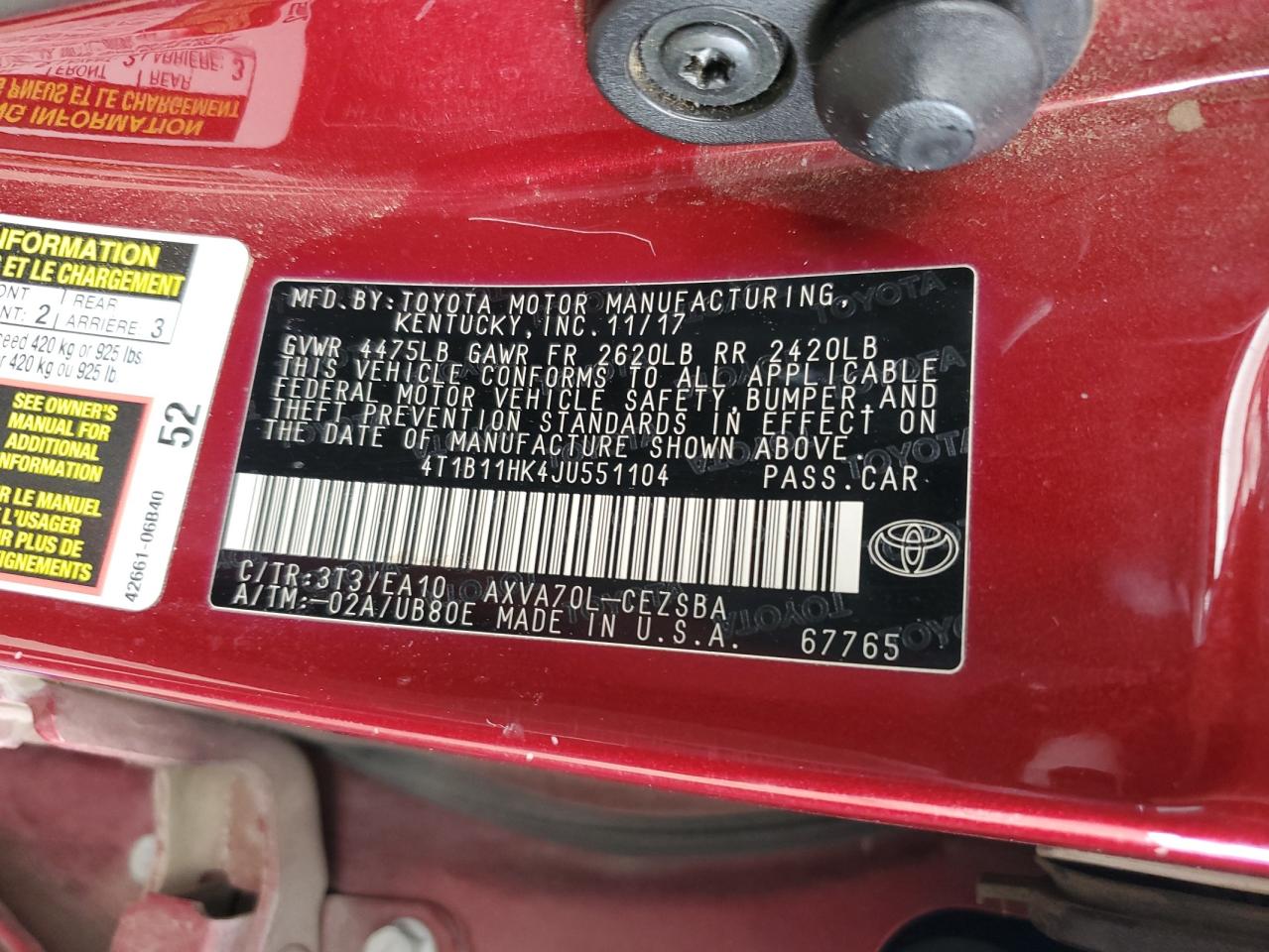 2018 Toyota Camry VIN 4T1B11HK4JU551104 Copart auction photo, rollover damage thumbnail 13